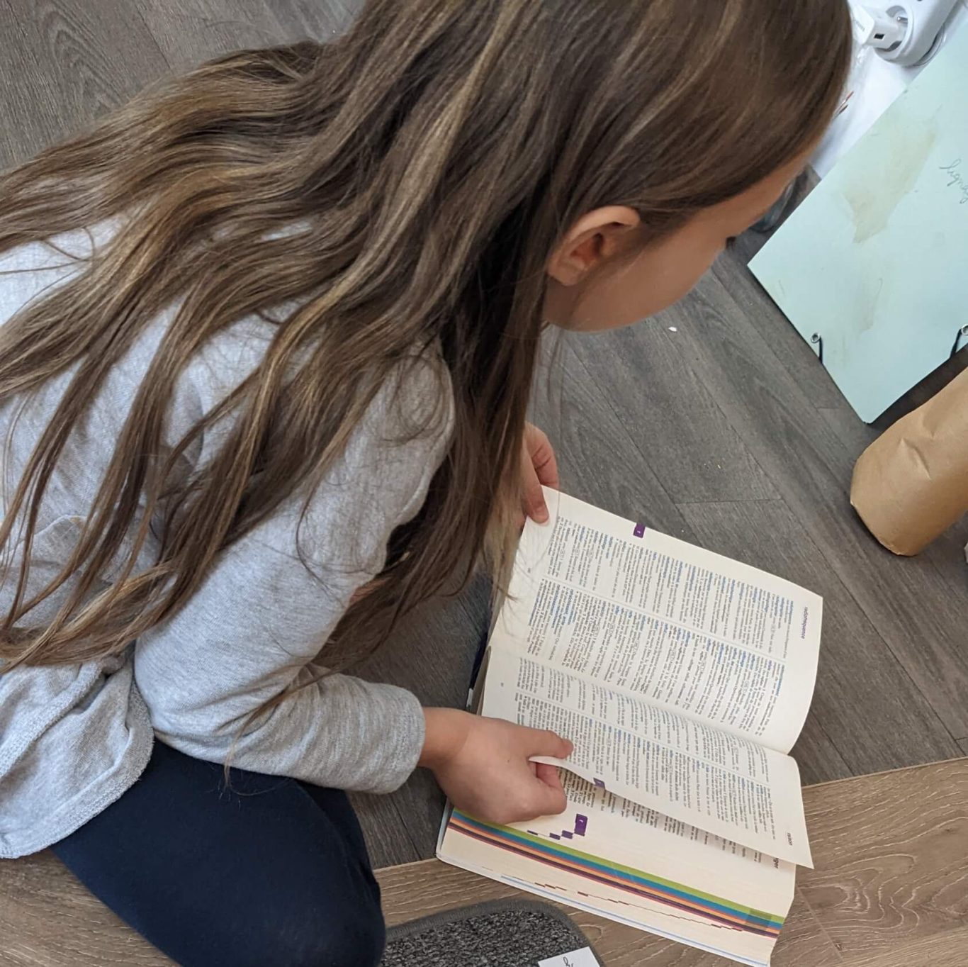 Apprentissage du dictionnaire. Enfant apprenant à utliser un dictionnaire.